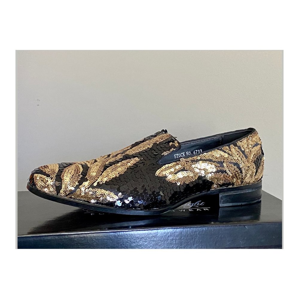 After Midnight 6733 Men’s Black Sequin Smoking Slip-on Dress Loafers - Picture 3 of 4